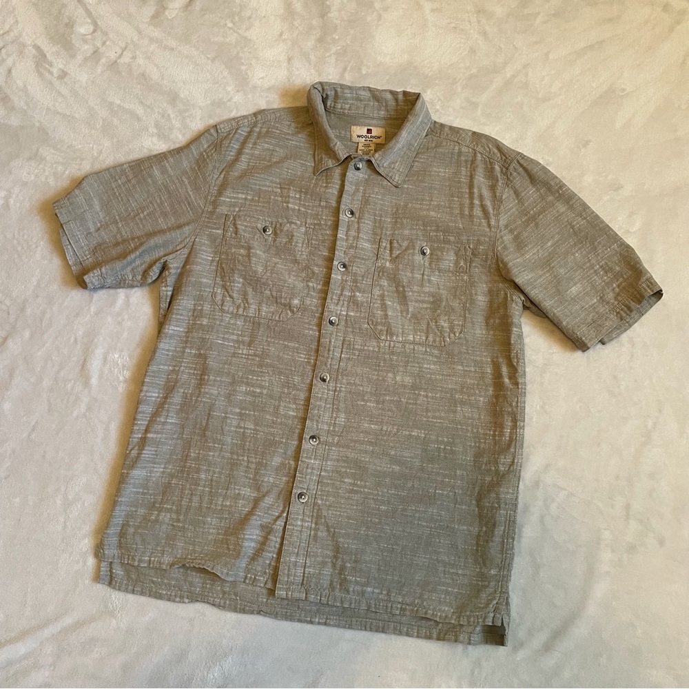 Woolrich Men's Sz M Button Up Short Sleeve Cotton Shirt Gray Collar Casual